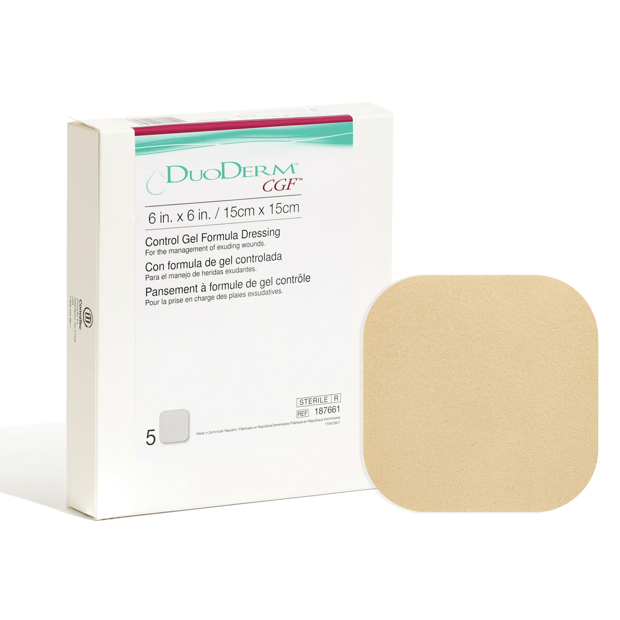 Convatec DuoDERM Control Gel 6"x6" Hydrocolloid Sterile Dressing, 5ct Box, Latex-Free