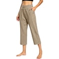 thumbnail image 2 of RQYYD Women's High Waist Button Detail Capri Pants Straight Leg Casual Summer Cropped Trousers with Pockets, 2 of 7