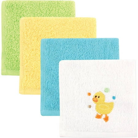 Luvable Friends Baby Woven Terry Washcloths, Yellow Duck, 4 Pack