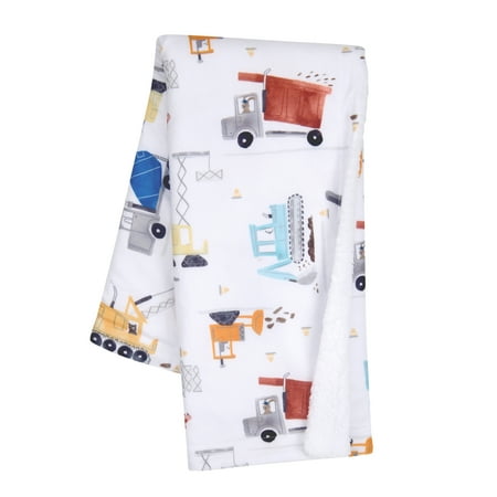 UPC: 0084122016460 | Bedtime Originals Construction Zone White Cozy Fleece Trucks Baby Blanket