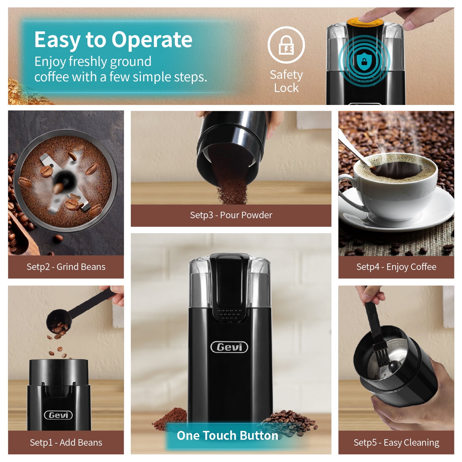 Gevi Black Electric Coffee Grinder