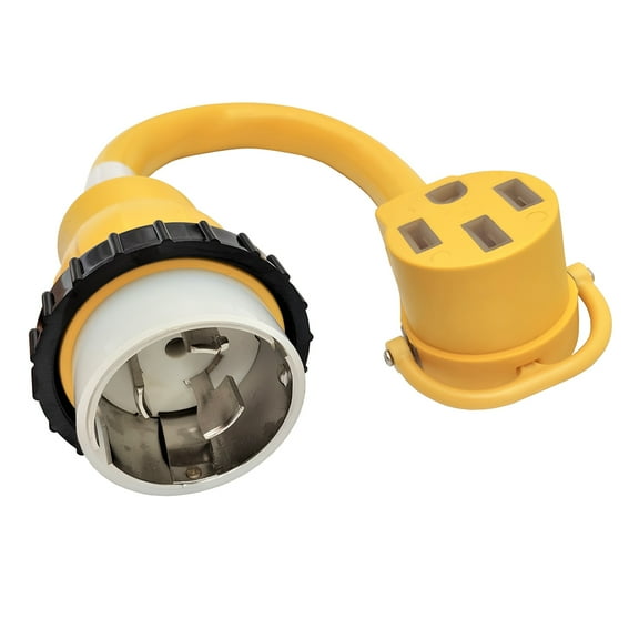 Parkworld 62107 Generator/Shore Power 125V 50A Twist Lock Plug NEMA SS1-50P to 14-50R RV Receptacle (Yellow, 1.5FT)