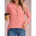 thumbnail image 3 of JYLFC Women Henley Shirts with Button 2025 Fall Dressy Casual V Neck Tops Trendy Long Sleeve Blouses Pink XL, 3 of 6