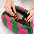 thumbnail image 4 of Pink and Green Striped Knit Makeup Organizer Pouch with Large Capacity, Portable Cosmetic Bag for Travel, 4 of 6