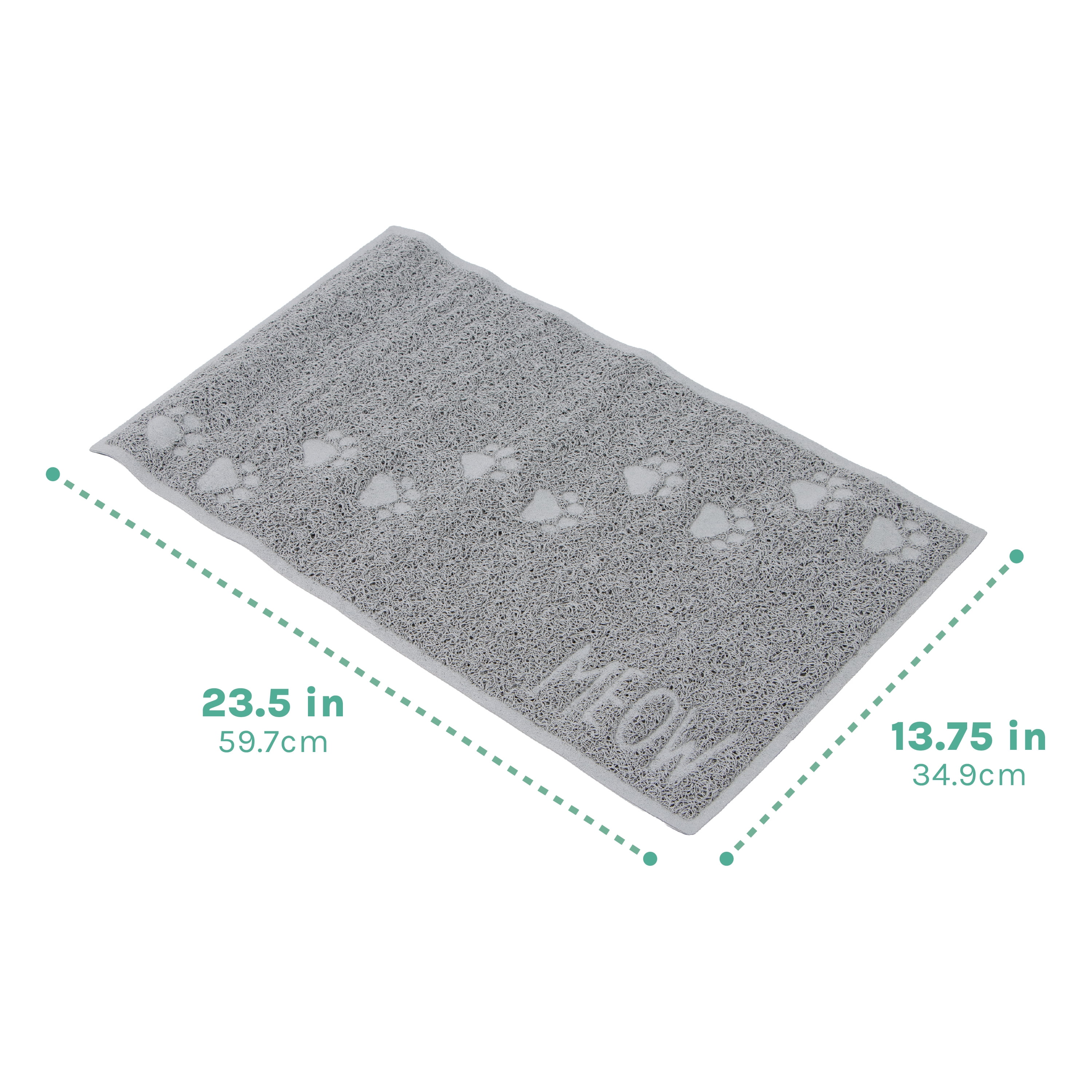 Kitty City Small Textured Non-Slip Cat Litter Trapper Mat, Gray Paw Print, 23.5 x 13.75"