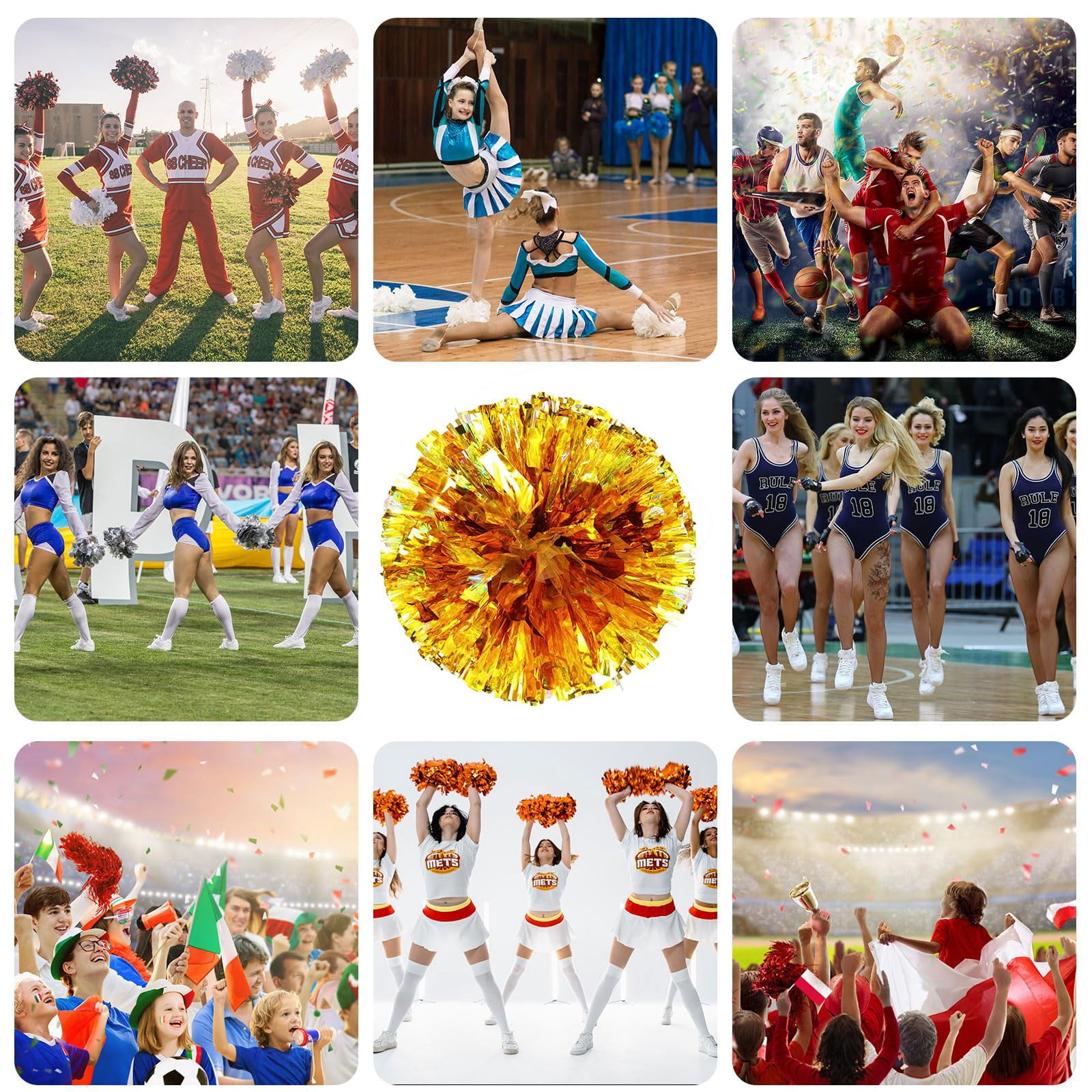 24 Pcs pom poms Cheer,pom poms Cheerleading with Finger Holes Cheer Pom Pomsfor Dance, Matches
