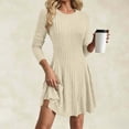 thumbnail image 5 of Karymi Spring Dresses Brushed Ribbed Knit Dress, Crew Neck Long Sleeve Slim Fit High Waist Flowy A Line Short Dress for Fall Winter Daily, 5 of 9