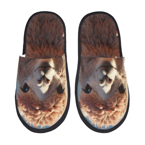 Balery Fluffy Alpaca Mountain Meadow Pantuflas de Casa de Felpa Silenciosas con Diseño Estampado, Zapatillas Cómodas Antideslizantes de Algodón para Interior-Medium