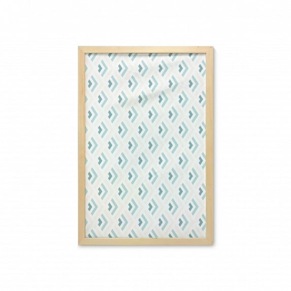 Abstract Wall Art with Frame, Arrows Pattern in Minimalist Symmetric Geometric Retro Design, Printed Fabric Poster for Bathroom Living Room, 23" x 35", Pale Peach Turquoise, by Ambesonne