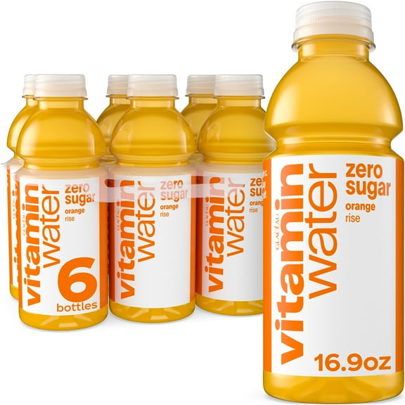 vitaminwater Rise Zero Sugar Orange Flavored Water Beverage, 16.9 fl oz, 6 Pack Bottles