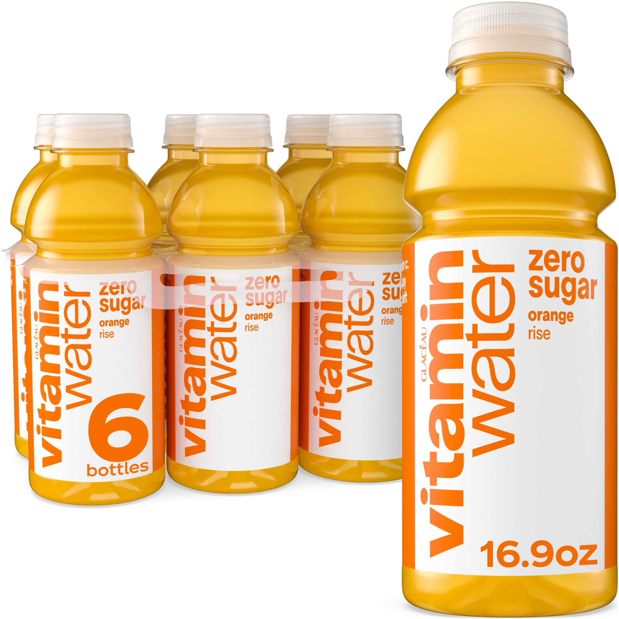 vitaminwater Rise Zero Sugar Orange Flavored Water Beverage Bottles, 16.9 fl oz, 6 Pack