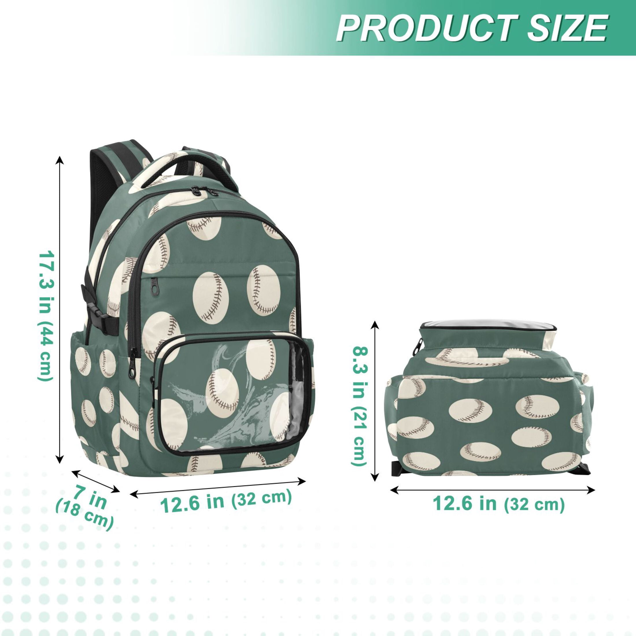 PVC Casual Backpack 25L Daypack with Laptop Compartment Lightweight Travel Backpack for Work Outdoor Activities Green Baseball Pattern