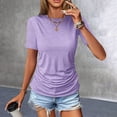 thumbnail image 3 of WHEANG Women's Crew Neck Ruched Short Sleeve Tops, Fashion Blouses Comfort Versatile Daily Outfit Summer Tops for Women, Solid Color Casual T Shirts for Women(Color Purple Size M), 3 of 6