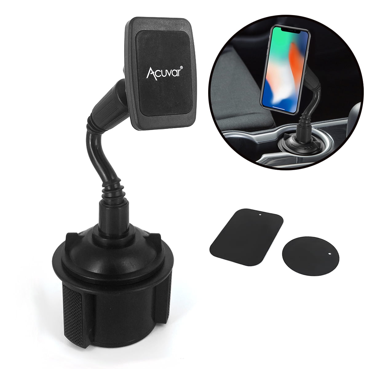 Acuvar Cup Holder Flexible Car Mount with 2 Adhesive Steel