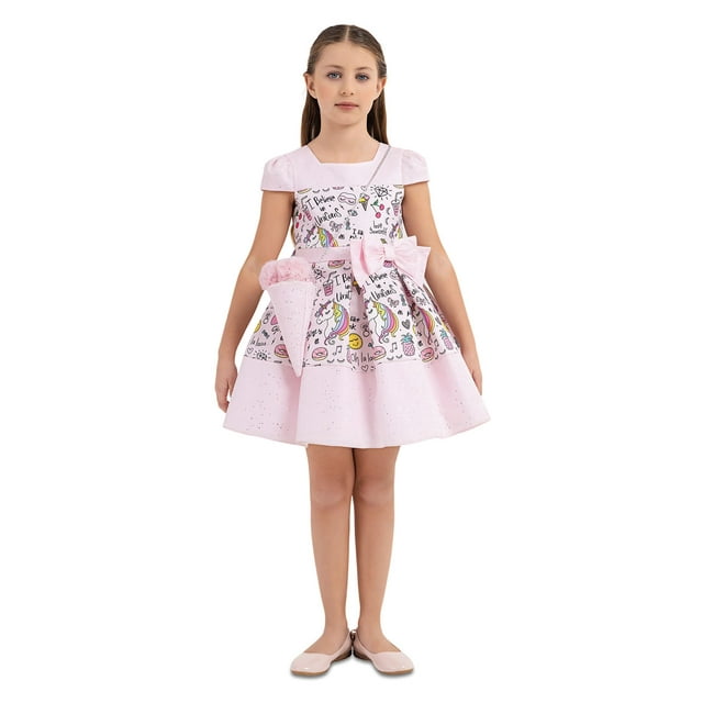 PAMINA Robe d'Été pour Filles avec Mini Sac Accessoire, Taille 4–8 Ans