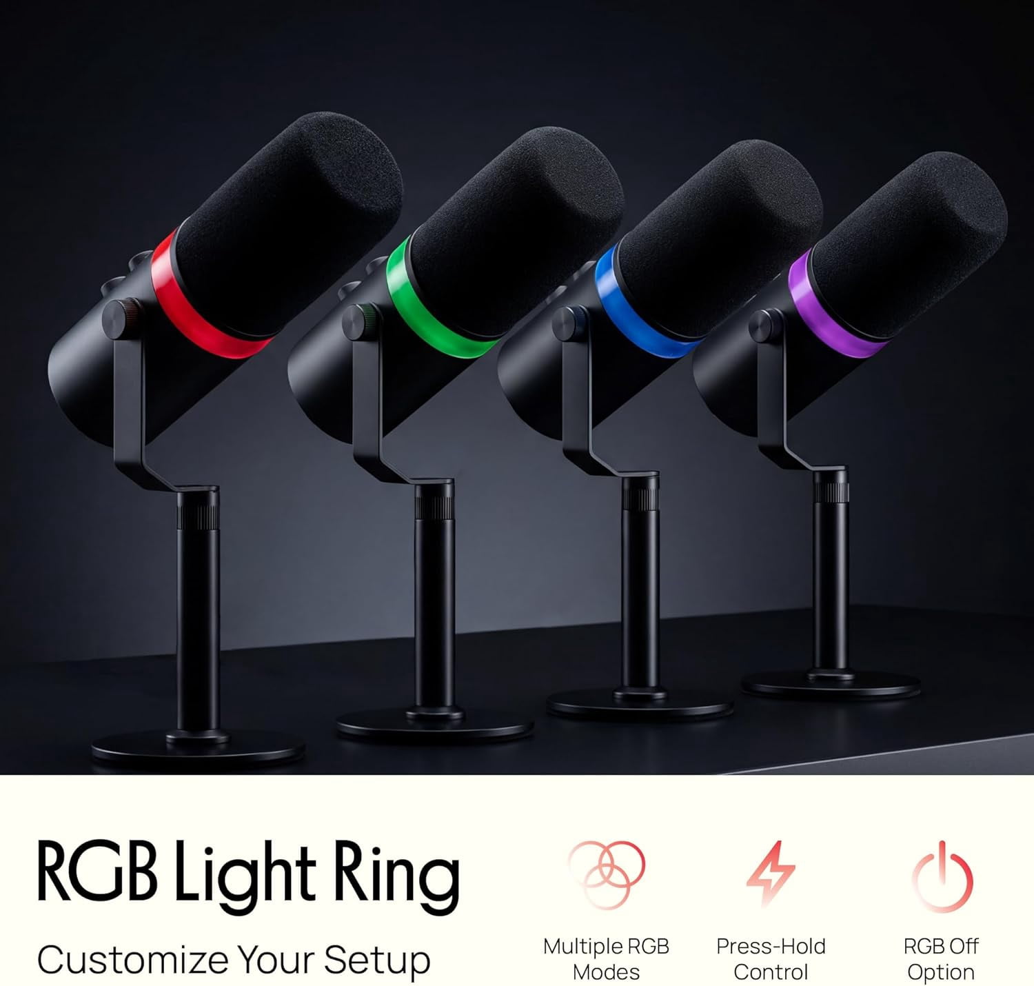 Dynamic Microphone with RGB Light, Dual USB/XLR Input for Podcast Streaming