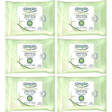 Simple Cleansing Facial Wipes 25 Count 6 Pack