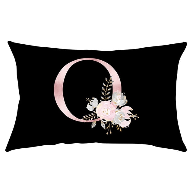 Fiudx Funda de Almohada Floral, Elegante Diseño Del Alfabeto Inglés, Suave Poliéster Color Melocotón, Ideal para Sofá Cama, Sillón, Aspecto Acogedor y Moderno, Tamaño 50 X 30 Cm, Ideal Como Regalo.