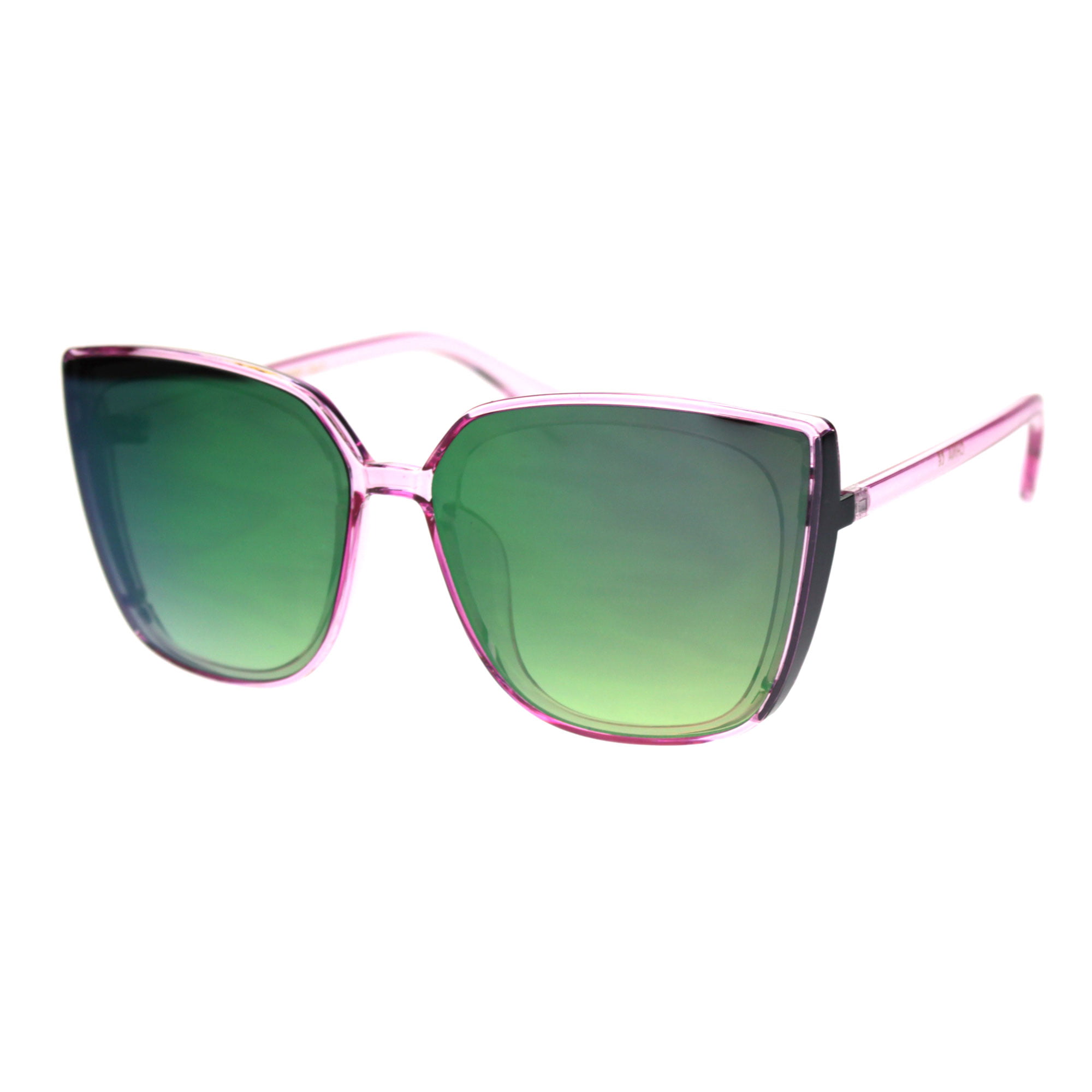 Womens Squared Oversize Rectangular Cat Eye Chic Diva Sunglasses Black Green Mirror