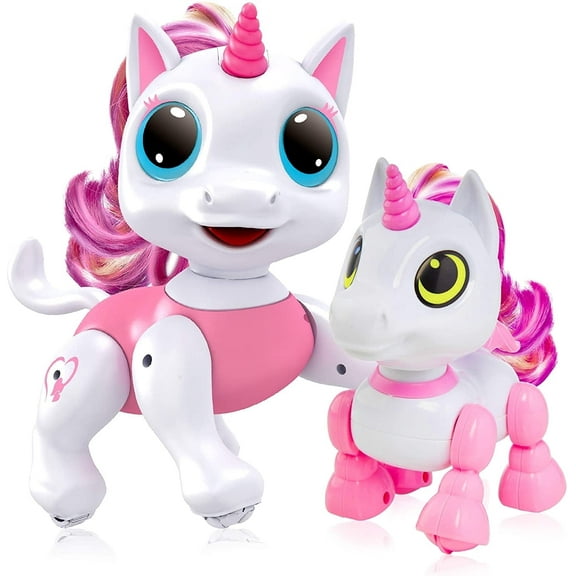 Power Your Fun Robo Pets Unicorn, Remote Control Smart Bot with Mini Unicorn, Interactive STEM Educational Toy with Lights, Dancing, and Walking, 2 Pack for Kids Ages 3 
