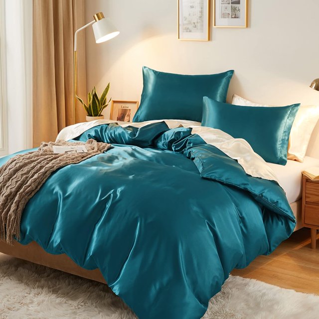 Juego de Funda Nórdica Satén Seda, Funda Nórdica King Size, Organic Natural 400TC Teal
