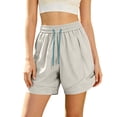 thumbnail image 3 of Women's High Waisted Nylon Dry Shorts with Side Pockets, Elastic Drawstring Waist, Tummy Control Workout Shorts for Women, Quick Dry for Running, Gym, Hiking & Casual | TruHer,Gray 3XL, 3 of 7