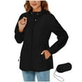 thumbnail image 3 of Womens Packable Lightweight Jackets Outdoor Hiking Zipper Waterproof Jackets Hooded Tunic Fall Outwear Raincoat Black, L, 3 of 7