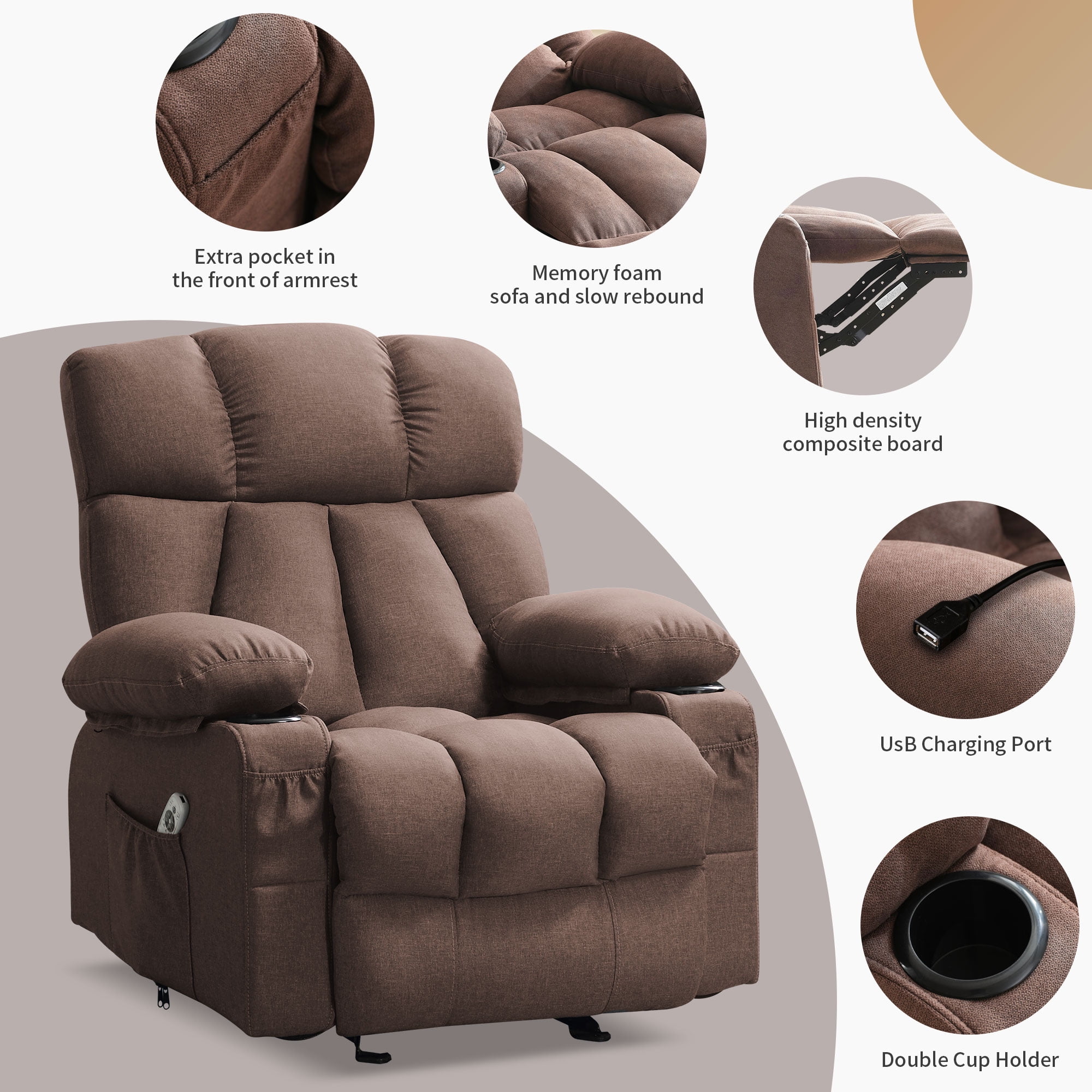 JONPONY Manual Recliner Chair with Heat Therapy and Massage Function, Heavy Duty Reclining Mechanism(图5)