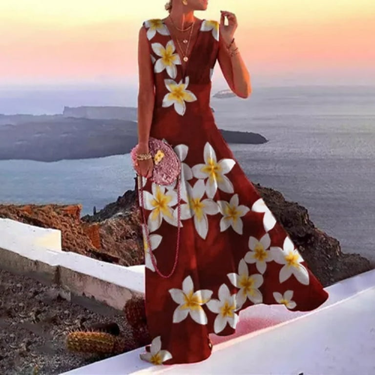 YWDJ Sun Dresses Women Summer Casual Summer Maxi Casual Halter Polka Dot Sleeveless V Neck Fashion Printed Zipper Long Casual Dresses Plus Size Maxi