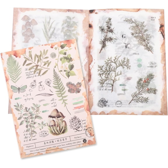 20 Sheets Vintage Nature Plants Washi Stickers Botanical Stickers Forest PET Decorative Stickers Book Scrapbook Stickers for Notebook Journal DIY Art Craft Scrapbooking Decorations diy