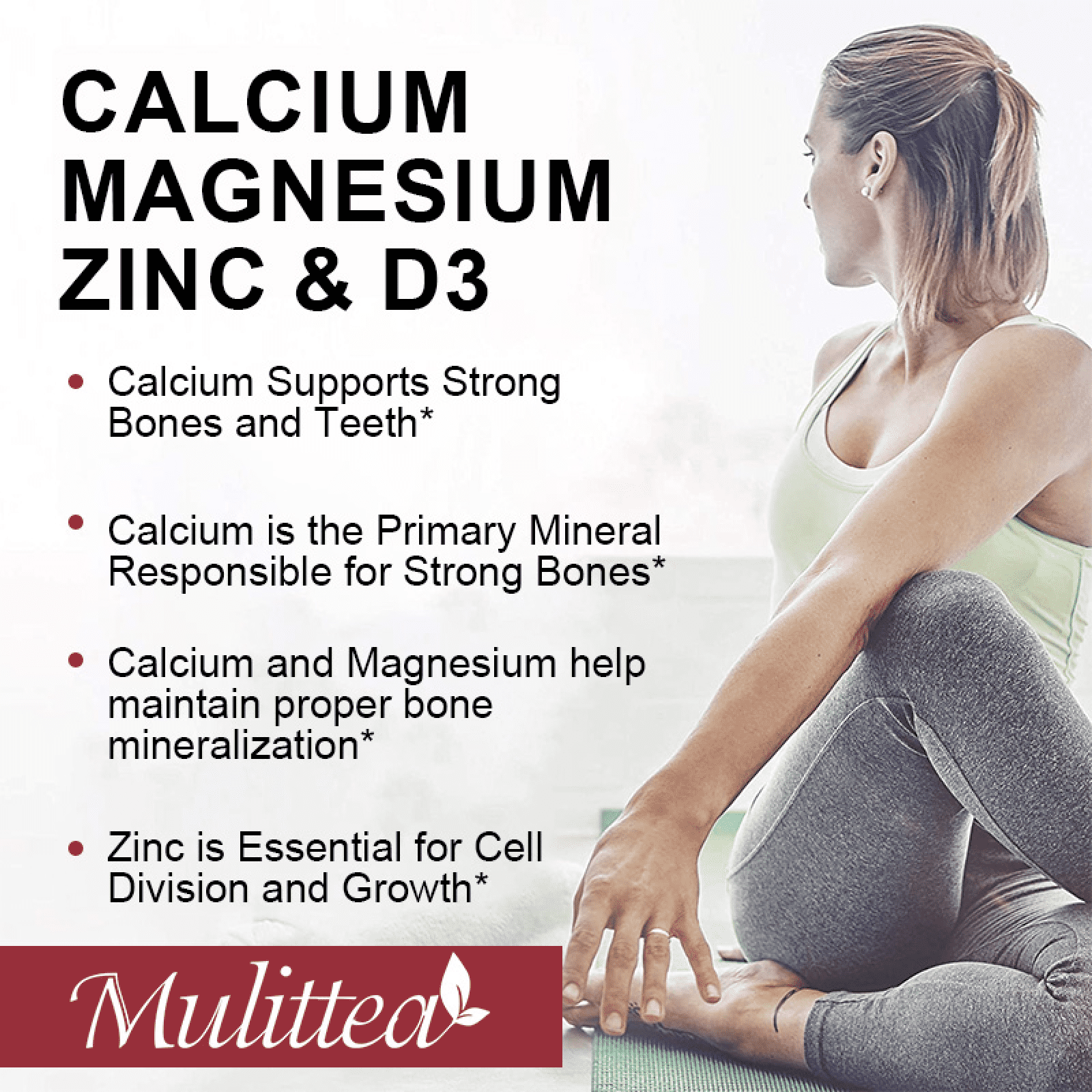 Mulittea Calcium Magnesium Zinc with D3, Bone & Muscle Support, 240 Ct, 2 Pack