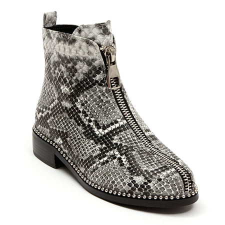 

ZIPPY-SNK NINETY UNION BY LADY COUTURE SNAKE SHORT BOOTIE W/ FRONT ZIP & STUDS.