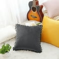 thumbnail image 7 of PiccoCasa Velvet Pillow Cover with Pompoms for Sofa Bed 2PCS Dark Gray 20x20Inch, 7 of 7