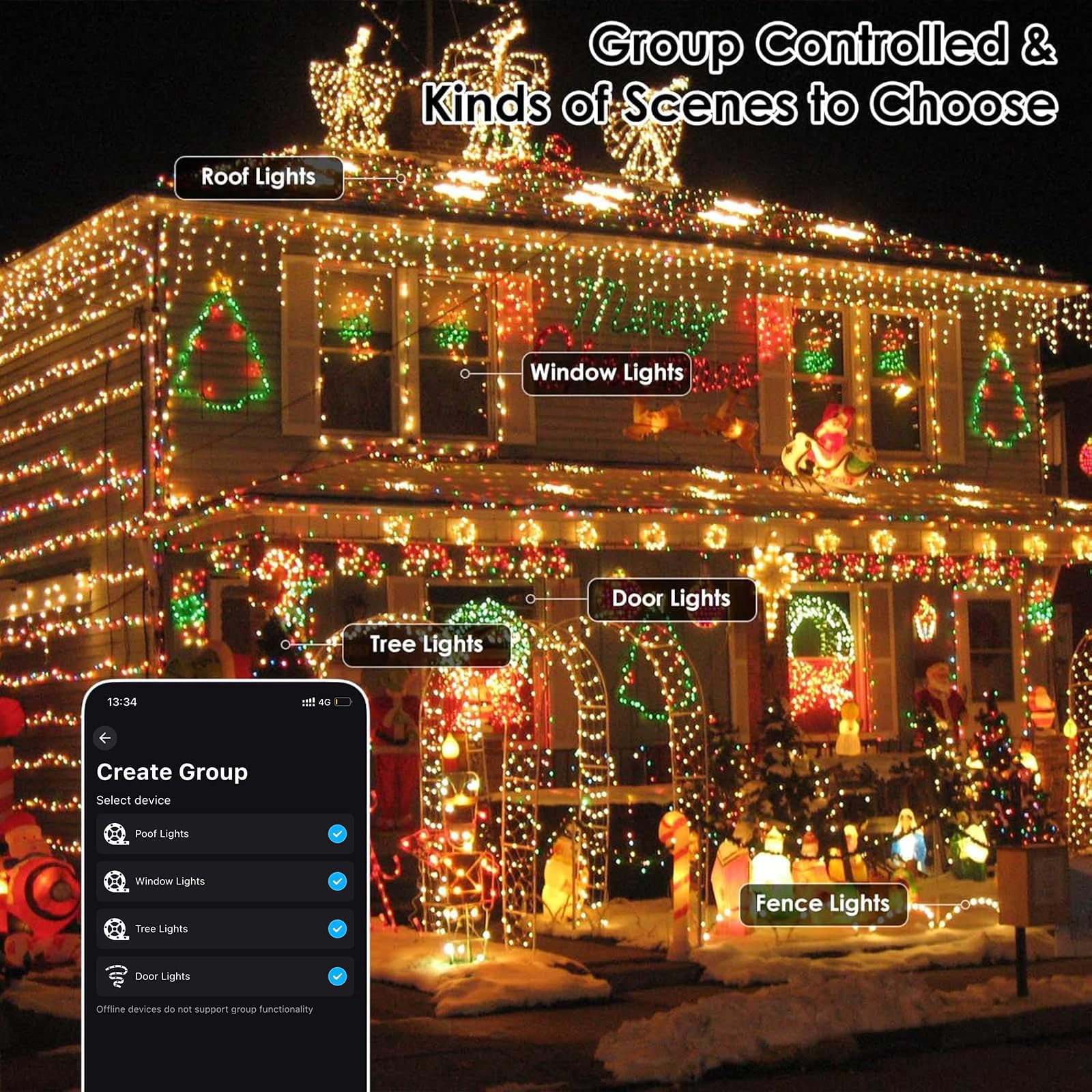 Smart Color Changing Christmas Lights, 66 FT 200 LED RGB String Lights with Remote App Control and Timer, Music Sync Multiple Modes Twinkle Mini Light Waterproof Indoor Outdoor