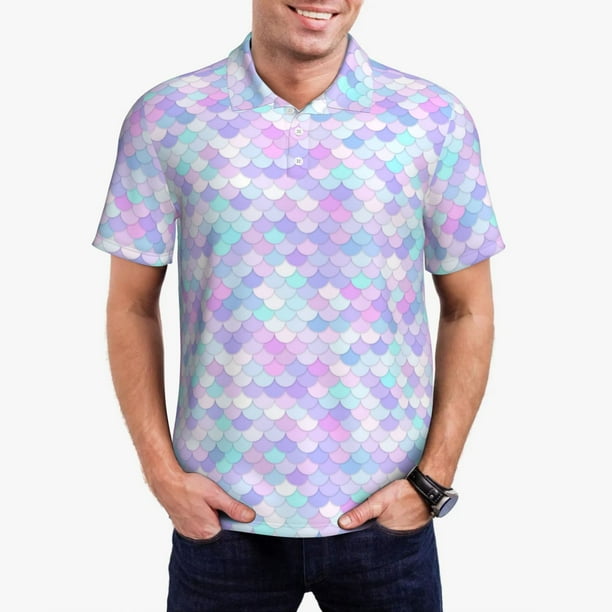 Fotbe Rainbow Scales Camiseta Polo de Golf para Hombre con Estampado – Camisa Deportiva Transpirable con Cuello Abotonado-Medium