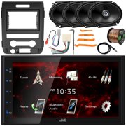 JVC KW-M180BT Double DIN 6.8" Touchscreen Bluetooth USB Digital Multimedia Receiver w/ Install Kit, 4x 6x8" 300W Max 2-Way Speakers, Wiring Harness, Antenna Adapter, Antenna, Wire, Pry Tool Set