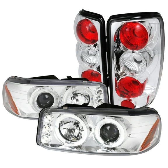 Spec-D Tuning Halo Black Projector Headlights W/Front LED Fog Lamps Compatible with GMC Yukon Denali Left   Right Pair Headlamps Assembly