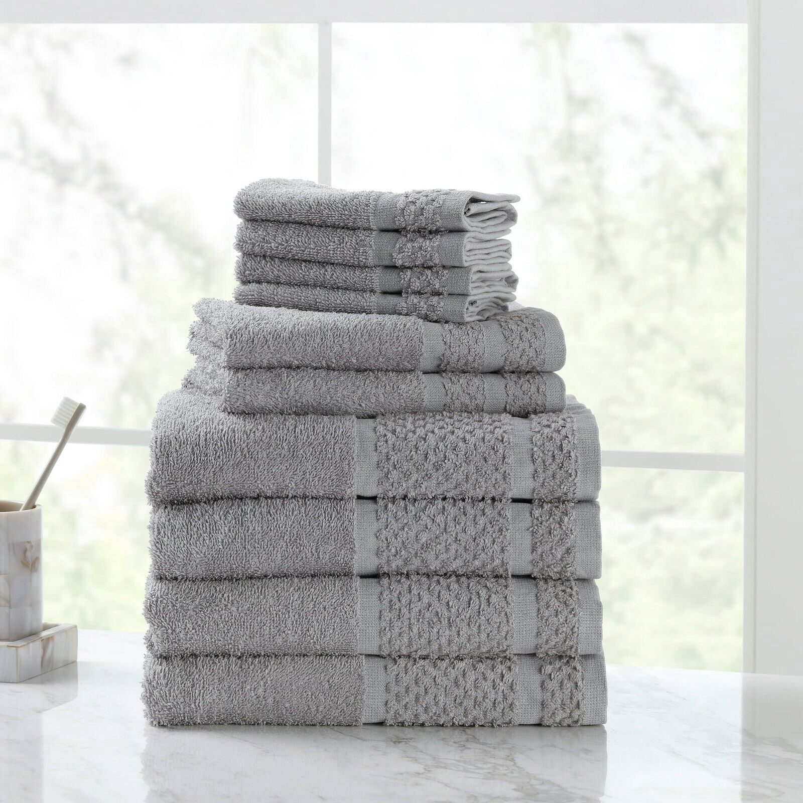 10 Piece Towel Set 100% Cotton Bath Towels Hand Towels WashCloths Soft Absorbent