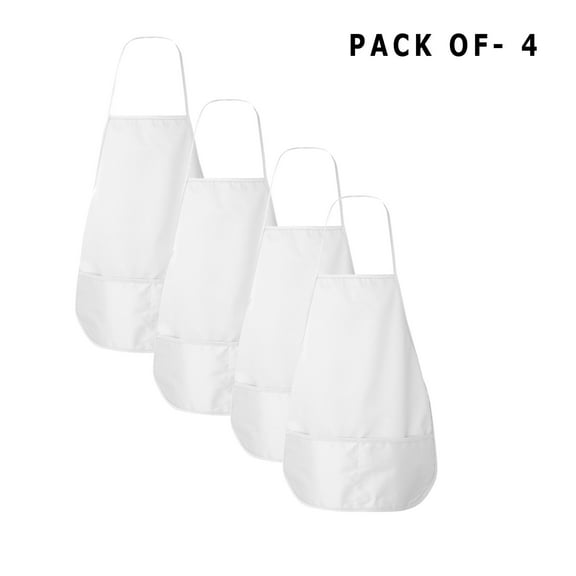 LIBERTY BAGS Aprons for Men and Women | 4 Pieces of Gardening Aprons with Pockets Made with 9 Oz./yd², 70/30 Polyester/cotton Heavy Twill - White | Size - Neck Strap 25" Waist Ties 23"