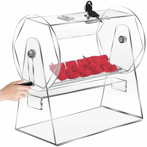 GENMOUS Acrylic Raffle Drum with Handle, Clear Ticket Spinner, Small Drum Box for Bingo, Lottery, Tombola para Rifas, Transparent Ticket Holder, Cage for Lottery Games$$Office