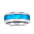 thumbnail image 2 of Bague de Mariage en Titane avec Incrustation d'Opale Bleue Simulée pour Hommes et Femmes, Ton Argenté 8MM, 2 of 4