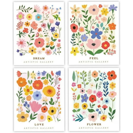 4 Pcs Flower Market Wall Art Prints Floral Aesthetic Artwork Prints Vintage Colorful Floral Wall Painting Decor for Living Room Bedroom 11x13.8 Inches Unframed