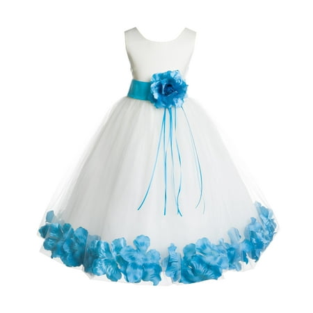 

Ekidsbridal Formal Satin Floral Petals Rose Tulle Ivory Flower Girl Dress Bridesmaid Wedding Pageant Toddler Easter Holiday Recital Communion Birthday Baptism Ceremony Special Occasions 007