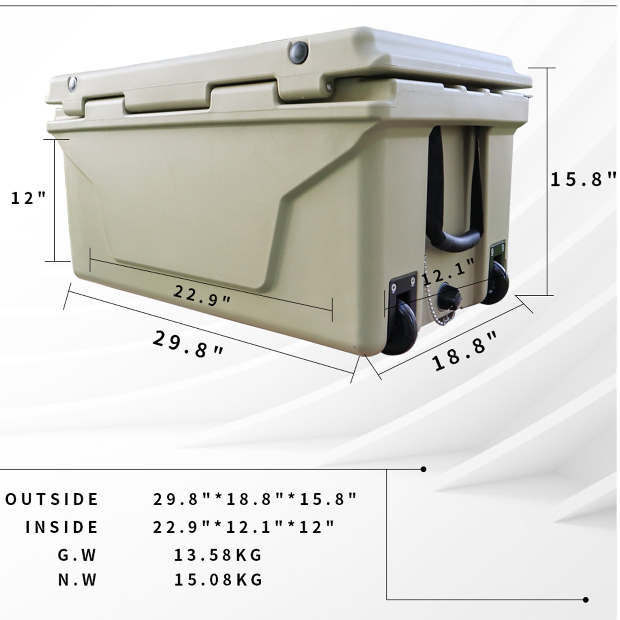 Segmart 65QT Hard Insulated Portable Cooler for Camping, Ultra-Light Insulated Ice Chest Box with 2 Wheels, Leak-Proof Cooler for Drink, Beverage, Beach, Camping, Picnic, Barbecue, Khaki