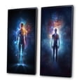 thumbnail image 3 of Designart "Ethereal Awakening Glowing Body and Light IV" Robot Framed Wall Art Set Of 2 - Modern Blue Framed Canvas Set For Living Room Decor, 3 of 6