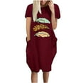 thumbnail image 1 of Leutsin Robe Mode Femme Col Rond Imprimé Plume Manches Courtes Robe Décontractée Ample, 1 of 4