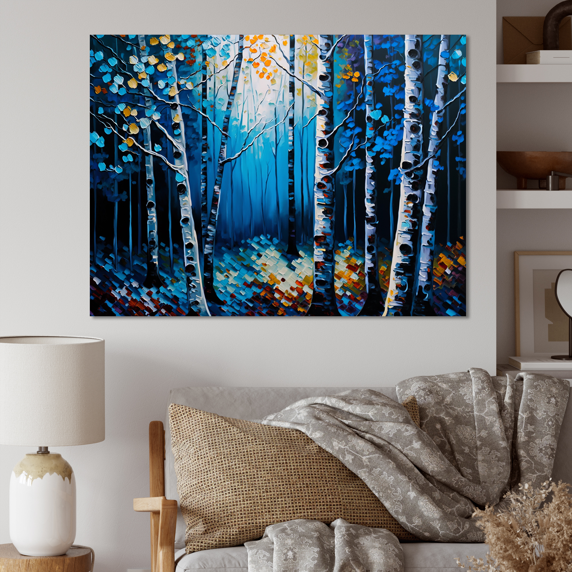 Designart Blue Birch Forest II Canvas Wall Art