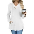 thumbnail image 6 of BXINGOHAI Women's V Neck Hoodies Long Sleeve Sweatshirt Drawstring Pullover Tops with Pocket White,2XL, 6 of 7