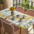 thumbnail image 3 of Spring Forsythia Flowers Table Cloths for 3 Foot Rectangle Tables, Yellow Floral Hummingbird Gray Plaid Patio Waterproof Elastic Fitted Tablecloths, Washable Rectangular Table Cover for Camping, 3 of 8