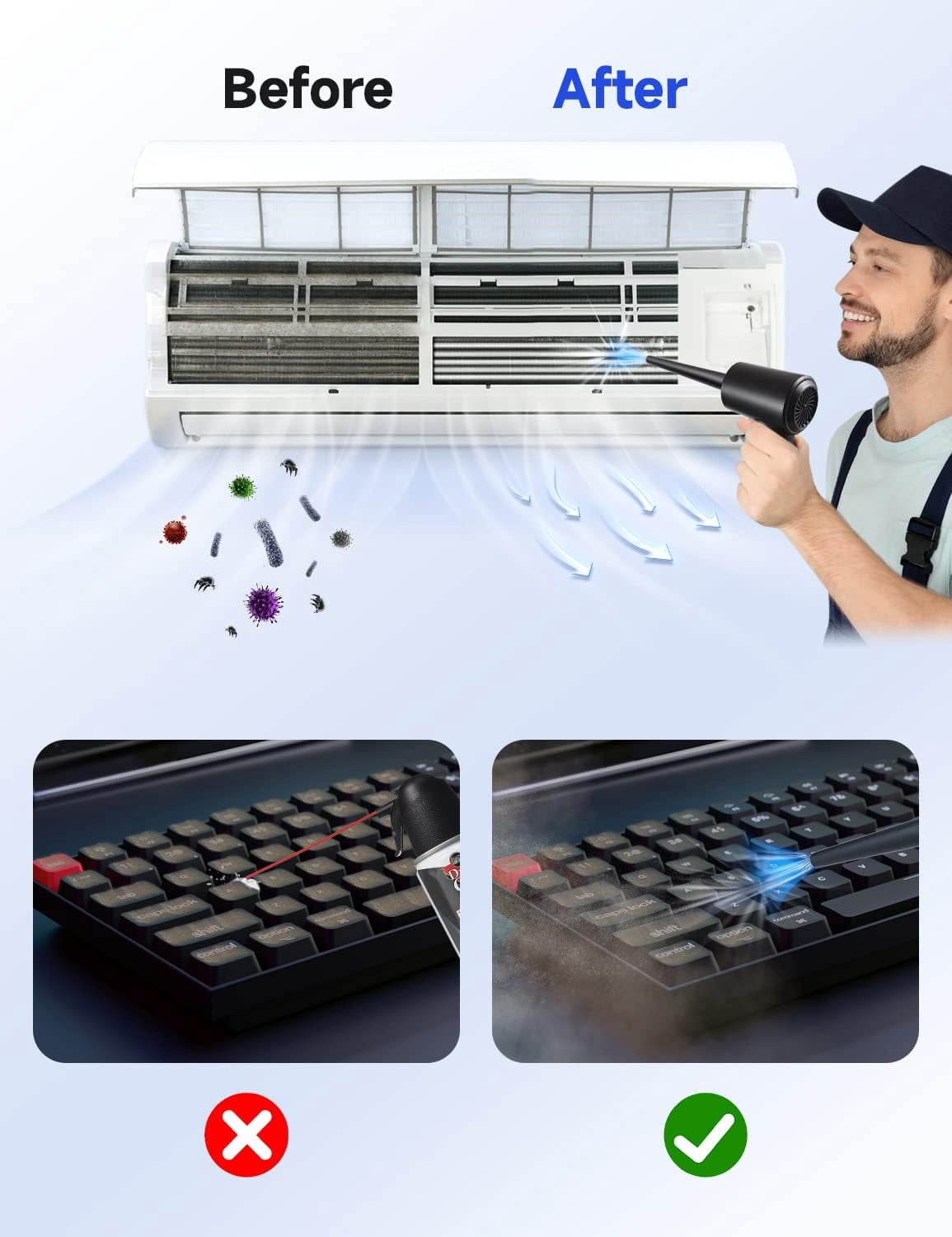 Compressed Air Duster 51000 RPM 3 Speed, Electric Air Duster Portable with LED Light, 6000mAh Rechargeable Cordless Air Blower Fast Charge for Computer Keyboard Black